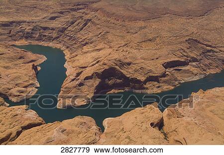Stock Photo - Lake Powell, Monument Valley, Utah, USA, bird's eye view . Fotosearch