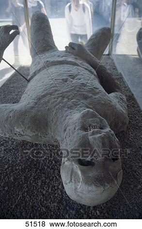 Stock Photo - Mummy of volcanic eruption victim, Pompeii, Naples, Italy . Fotosearch