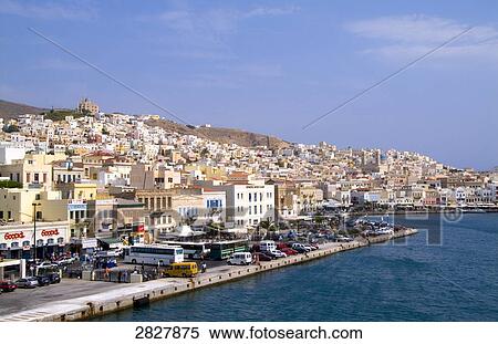 Port of Syros, Greece View Large Photo Image Stock Photography - Port of Syros, Greece . Fotosearch