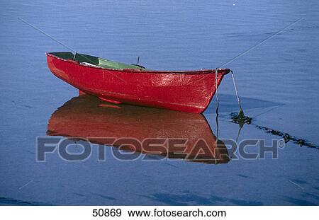 Stock Photo - Red boat moored at harbor, Majorca, Balearic Islands, Spain . Fotosearch