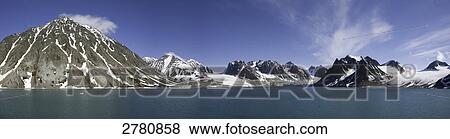 Stock Photo - Snowcapped mountain range, Spitzbergen, Norway . Fotosearch
