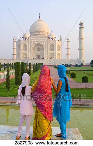 Three women in front of the Taj Mahal, India View Large Photo Image Stock Photo - Three women in front of the Taj Mahal, India . Fotosearch
