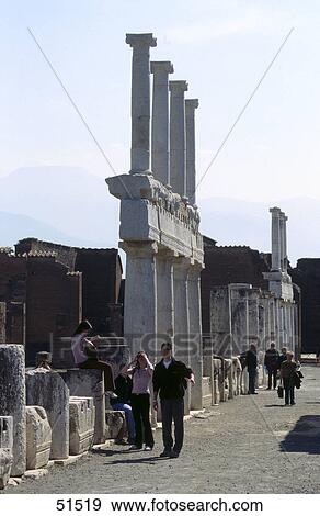 Tourists at archaeological site, Pompeii, Naples, Campania, Italy  View Large Photo Image Stock Photo - Tourists at archaeological site, Pompeii, Naples, Campania, Italy . Fotosearch