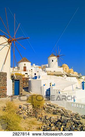 Picture - Wind mill on Santorin, Greece . Fotosearch