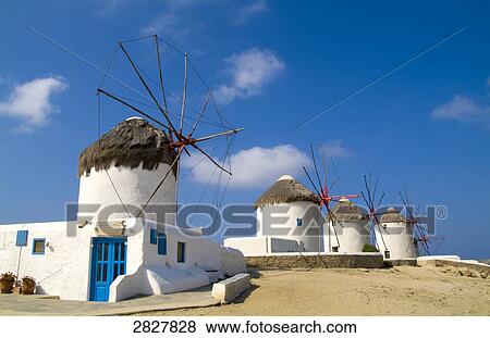 Wind mills, Mykonos, greece View Large Photo Image Stock Photo - Wind mills, Mykonos, greece . Fotosearch