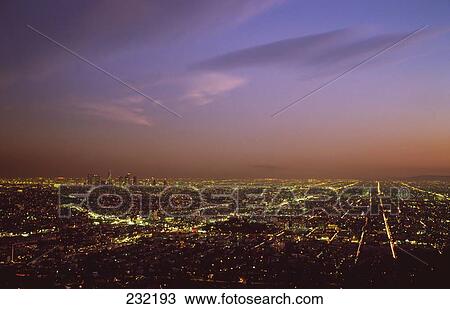 Aerial view of city lit up at night, Hollywood, City Of Los Angeles, Los Angeles County, California, USA View Large Photo Image Stock Image - Aerial view of city lit up at night, Hollywood, City Of Los Angeles, Los Angeles County, California, USA . Fotosearch
