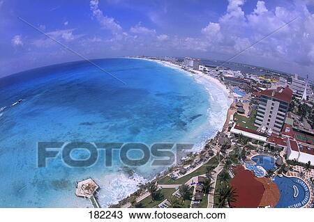 Aerial view of coastal city, Cancun Beach, Cancun, Quintana Roo, Yucatan Peninsula, Mexico View Large Photo Image Stock Image - Aerial view of coastal city, Cancun Beach, Cancun, Quintana Roo, Yucatan Peninsula, Mexico . Fotosearch