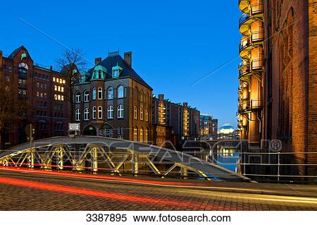 Bridge in the old warehouse district (Speicherstadt), Hamburg, Germany, long exposure View Large Photo Image Stock Photography - Bridge in the old warehouse district (Speicherstadt), Hamburg, Germany, long exposure . Fotosearch