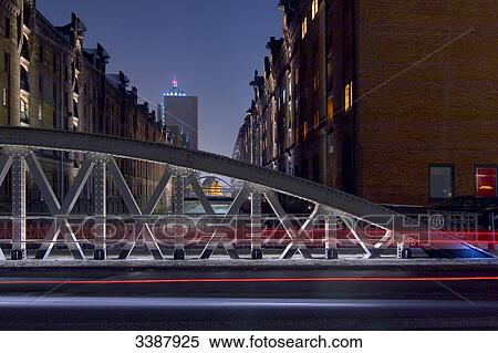 Bridge in the old warehouse district (Speicherstadt), Hamburg, Germany, long exposure View Large Photo Image Stock Photography - Bridge in the old warehouse district (Speicherstadt), Hamburg, Germany, long exposure . Fotosearch