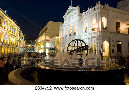 Buildings lit up at night, Largo do Senado, Guangdong Province, Macau, China View Large Photo Image Stock Image - Buildings lit up at night, Largo do Senado, Guangdong Province, Macau, China . Fotosearch