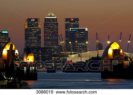 Stock Photo - canary wharf, Thames Barrier, UK, england, London . Fotosearch