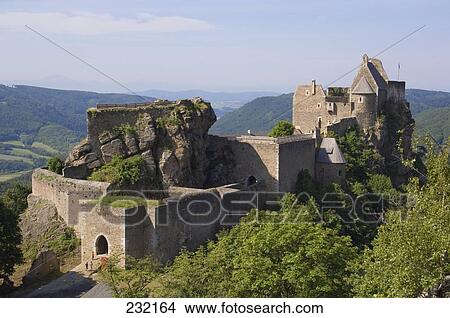 Picture - Castle on hill, Aggstein Castle, Wachau, Lower Austria, Austria . Fotosearch