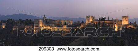Castle on hill at dusk, Alhambra, Granada, Andalusia, Spain View Large Photo Image Stock Image - Castle on hill at dusk, Alhambra, Granada, Andalusia, Spain . Fotosearch