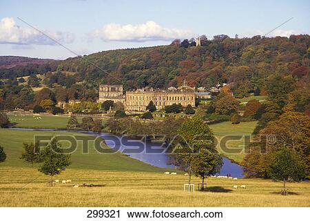 Castle on landscape, Chatsworth House, Derbyshire, England View Large Photo Image Stock Image - Castle on landscape, Chatsworth House, Derbyshire, England . Fotosearch