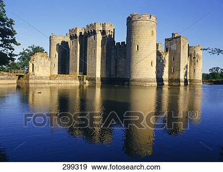 Castle surrounded by moat, Bodiam Castle, Sussex, England View Large Photo Image Stock Photo - Castle surrounded by moat, Bodiam Castle, Sussex, England . Fotosearch