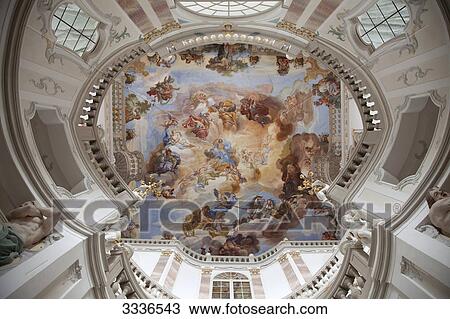 Stock Image - Ceiling fresco in Bad Wurzach Castle, Bad Wurzach, Germany, directly below . Fotosearch