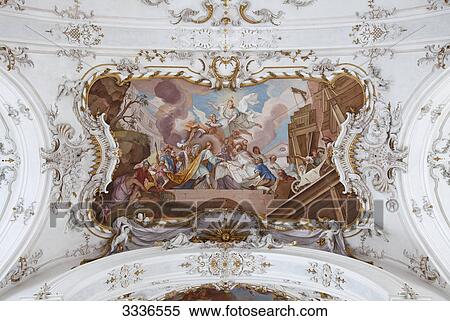 Ceiling fresco of a church, Diessen am Ammersee, Germany, directly below View Large Photo Image Stock Photography - Ceiling fresco of a church, Diessen am Ammersee, Germany, directly below . Fotosearch