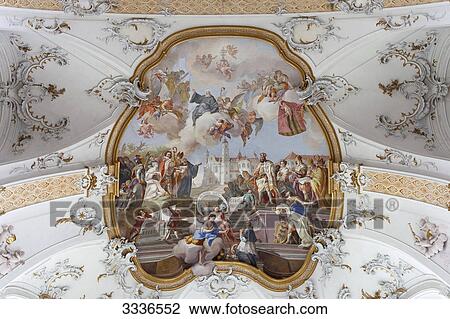 Ceiling fresco of an abbey, Ottobeuren, Germany, directly below View Large Photo Image Stock Image - Ceiling fresco of an abbey, Ottobeuren, Germany, directly below . Fotosearch
