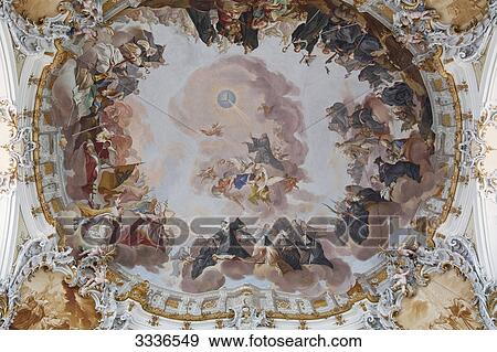 Stock Photo - Ceiling fresco of an abbey, Ottobeuren, Germany, directly below . Fotosearch
