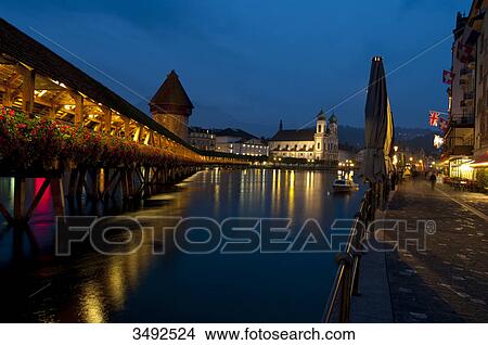 Picture - Chapel bridge, Lucerne, Switzerland, Europe . Fotosearch
