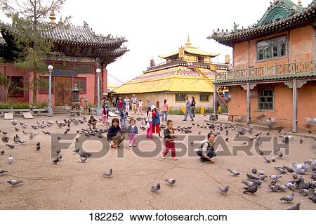 Children and flock of birds at town square, Independent Mongolia View Large Photo Image Stock Image - Children and flock of birds at town square, Independent Mongolia . Fotosearch