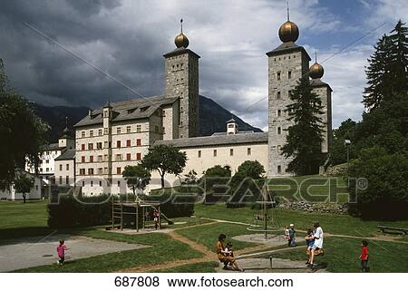 Children playing in front of castle, Stockalper Castle, Valais Canton, Switzerland View Large Photo Image Stock Photo - Children playing in front of castle, Stockalper Castle, Valais Canton, Switzerland . Fotosearch
