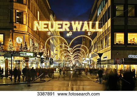 Christmas illumination in a shopping street, Hamburg, Germany View Large Photo Image Stock Image - Christmas illumination in a shopping street, Hamburg, Germany . Fotosearch