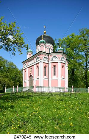 Stock Photography - Church in park, Alexandrowka, Kapellenberg, Potsdam, Brandenburg, Germany . Fotosearch