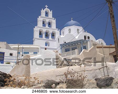 Church in town, Santorini, Cyclades Islands, Greece View Large Photo Image Stock Photography - Church in town, Santorini, Cyclades Islands, Greece . Fotosearch