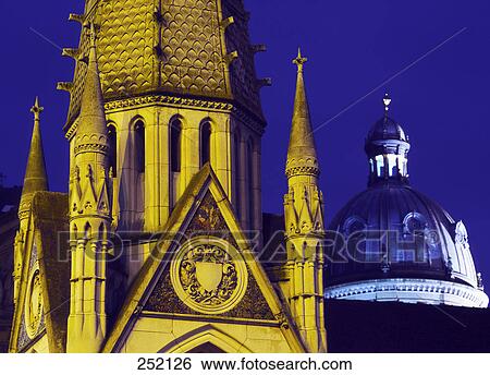 Church with civic centre at dusk, Chamberlain Square, Birmingham, West Midlands, England View Large Photo Image Stock Photograph - Church with civic centre at dusk, Chamberlain Square, Birmingham, West Midlands, England . Fotosearch
