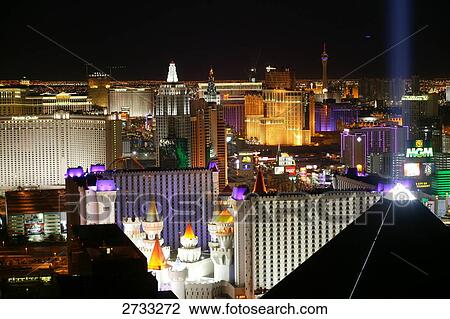 Stock Image - Cityscape lit up at night, Las Vegas, Nevada, USA . Fotosearch