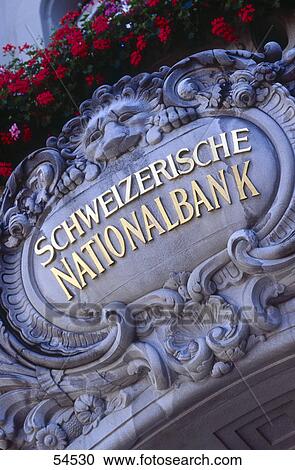 Stock Image - Close-up of bank front, National Bank of Switzerland, Berne, Switzerland . Fotosearch