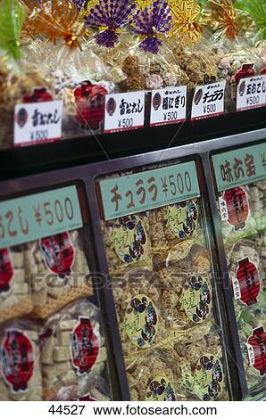 Close-up of cookies and snacks for sale in market, Tokyo, Japan, Asia View Large Photo Image Stock Photo - Close-up of cookies and snacks for sale in market, Tokyo, Japan, Asia . Fotosearch