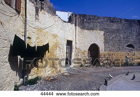 Picture - Clothes drying on clothesline, Rhodos, Greece . Fotosearch