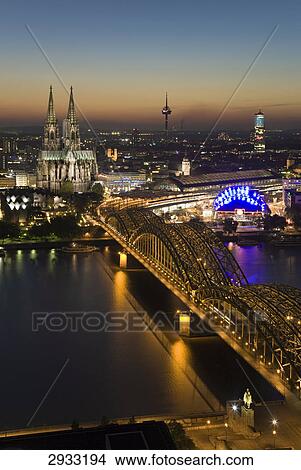 Cologne at night, bird's eye view View Large Photo Image Picture - Cologne at night, bird's eye view . Fotosearch