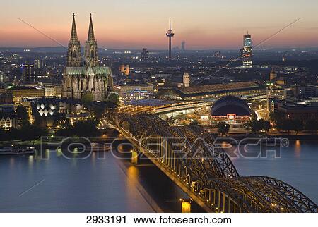 Cologne at night, Germany, bird's eye view View Large Photo Image Stock Image - Cologne at night, Germany, bird's eye view . Fotosearch