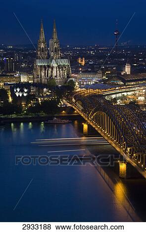Cologne at night, Germany, bird's eye view View Large Photo Image Stock Photo - Cologne at night, Germany, bird's eye view . Fotosearch