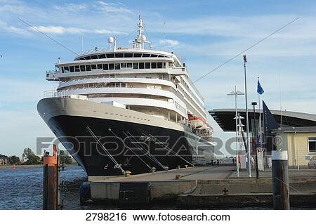Stock Photograph - Cruise ship moored at harbor, Warnemuende, Rostock, Mecklenburg-Western Pomerania, Germany . Fotosearch