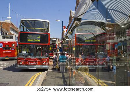 Double-Decker bus in city, Kingston upon Thames, London, England View Large Photo Image Picture - Double-Decker bus in city, Kingston upon Thames, London, England . Fotosearch