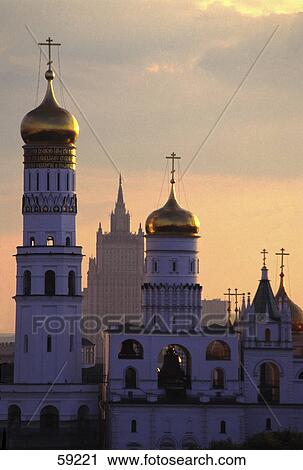 Stock Image - Facade of churches in Kremlin Soviet style, Moscow, Russia, Europe . Fotosearch