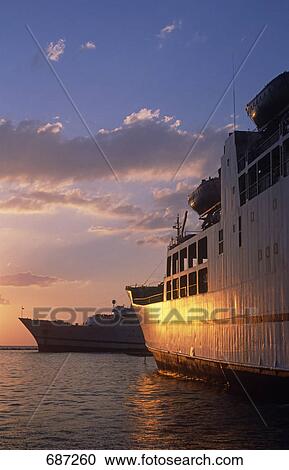 Stock Image - Ferries on port . Fotosearch