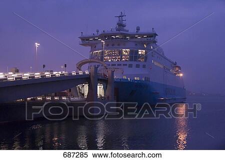 Stock Photography - Ferry on port in fog . Fotosearch