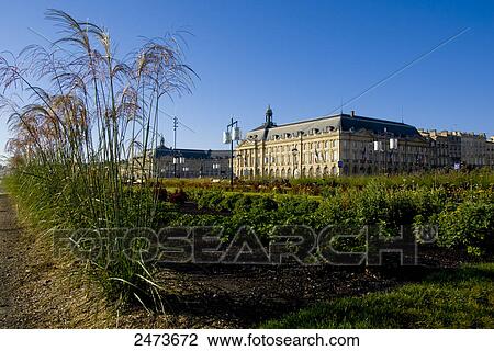 Stock Image - Fields in front of building, Place De La Bourse, Bordeaux, Gironde, Aquitaine, France . Fotosearch