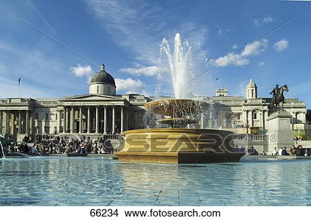 Picture - Fountain at city square, Trafalgar Square, London, England . Fotosearch
