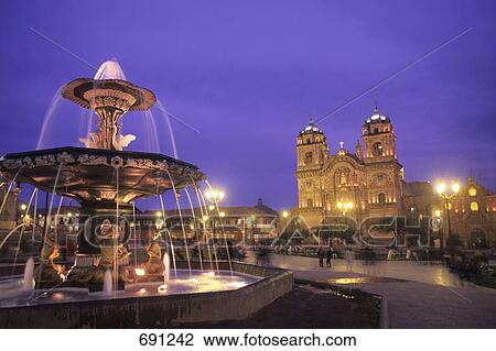 Fountain in front of church, Peru  View Large Photo Image Stock Image - Fountain in front of church, Peru . Fotosearch