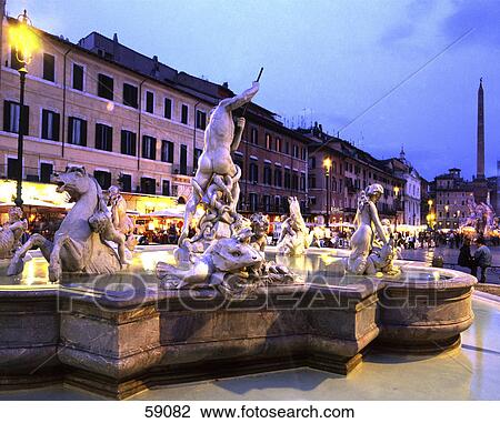 Stock Image - Fountain in front of sidewalk cafe, Rome, Italy, Europe . Fotosearch