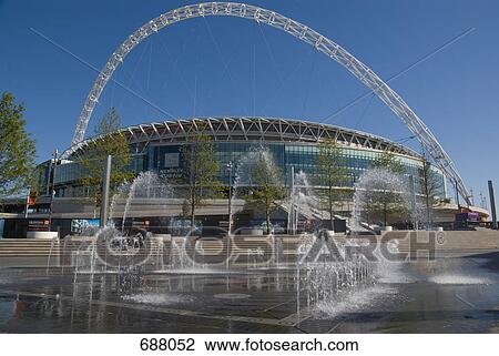 Fountain in front of soccer stadium, Wembley Stadium, Wembley, London, England View Large Photo Image Stock Image - Fountain in front of soccer stadium, Wembley Stadium, Wembley, London, England . Fotosearch