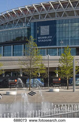 Fountain in front of soccer stadium, Wembley Stadium, Wembley, London, England View Large Photo Image Stock Image - Fountain in front of soccer stadium, Wembley Stadium, Wembley, London, England . Fotosearch