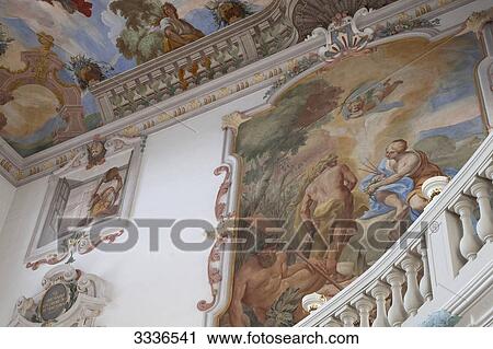 Fresco in Bad Wurzach Castle, Bad Wurzach, Germany, low angle view View Large Photo Image Stock Image - Fresco in Bad Wurzach Castle, Bad Wurzach, Germany, low angle view . Fotosearch