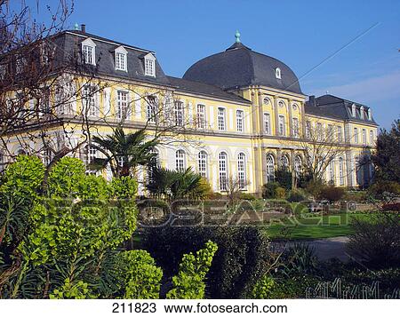 Stock Image - Garden in front of castle, Poppelsdorfer Castle, Bonn, North Rhine-Westphalia, Germany . Fotosearch
